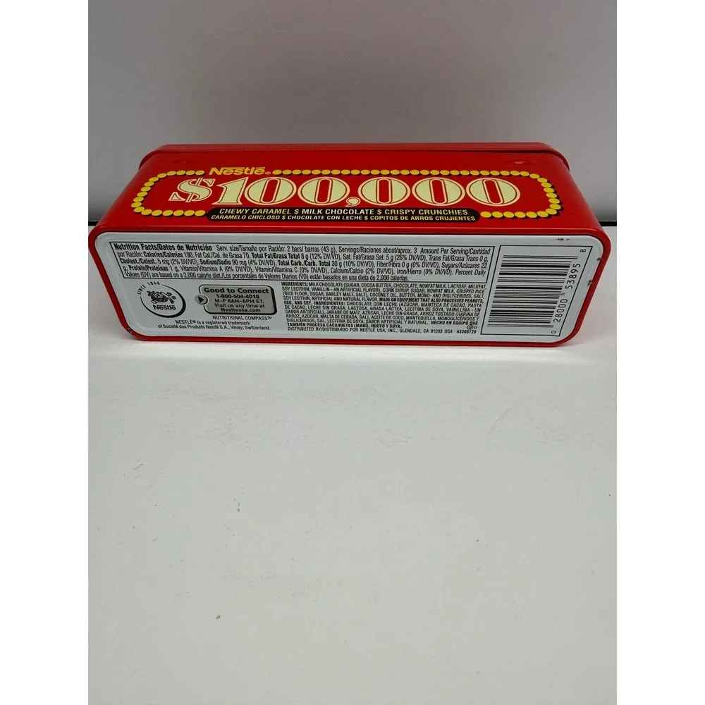 Vintage Nestle 100 Grand Bar Candy Tin Red Gold $100,000 Collectible Storage Box